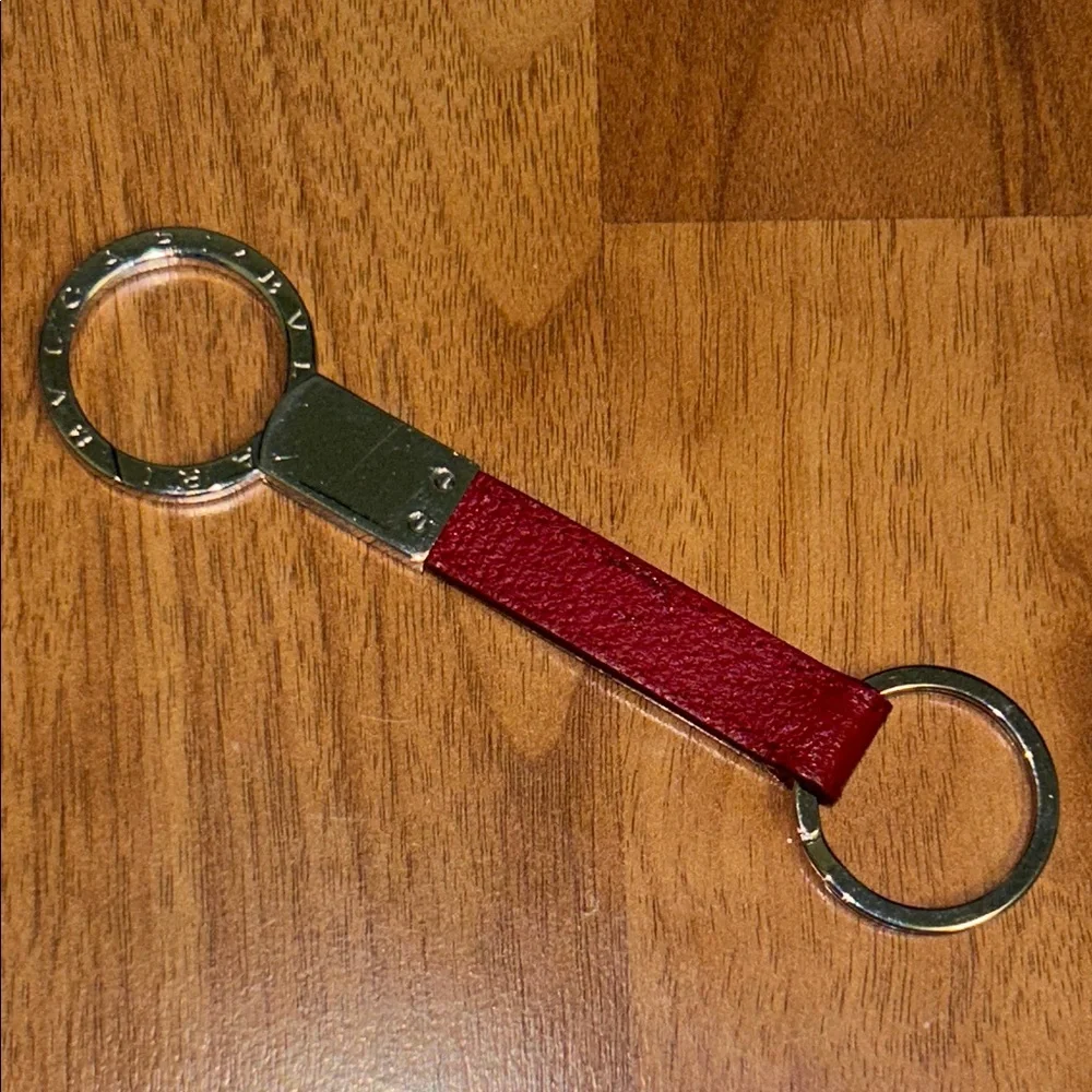 Authentic BVLGARI Red Leather Keychain with Key Ring